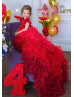 Red Tulle Ruffled High Low Flower Girl Dress